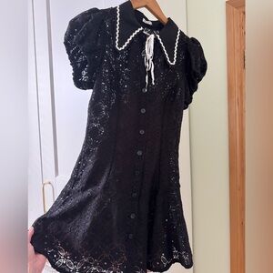 Kimchi Blue Black Eyelet Lace Mini Dress with Contrasting Collar